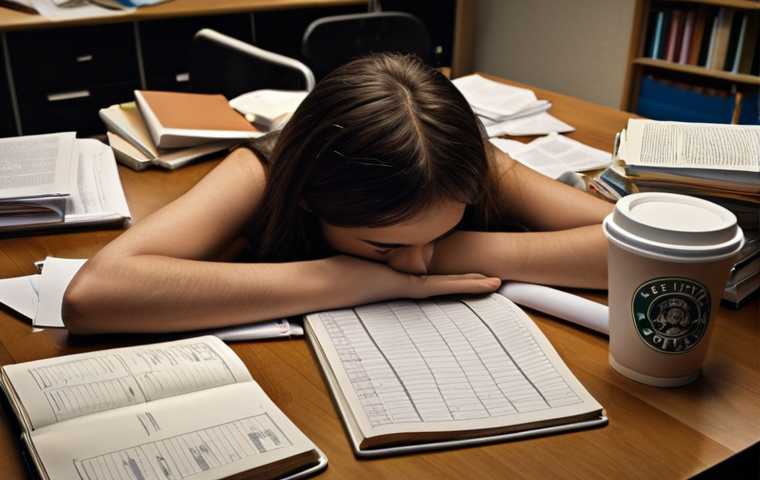 **

A stressed student surrounded by CFA textbooks and mock exams, looking overwhelmed.  Empty coffee cups are scattered around.  The scene is dimly lit, emphasizing the late-night study session.  Focus on the emotional toll of exam preparation, portraying anxiety and self-doubt.  Style: Realistic, slightly desaturated colors.

**