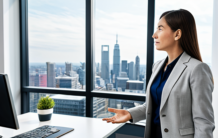 A professional female financial analyst, wearing a modest business suit, calmly explaining complex financial data to a male client in a bright, modern office with large windows overlooking a city skyline. The client is dressed in professional business casual attire, listening attentively, displaying a sense of trust and understanding. The scene conveys a feeling of stability and expert guidance. fully clothed, appropriate attire, safe for work, perfect anatomy, correct proportions, natural pose, well-formed hands, proper finger count, natural body proportions, professional photography, high quality, appropriate content, professional, family-friendly.