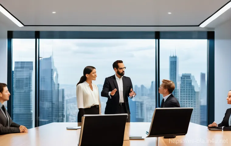 CFA 자격증으로 창업하기 - **Prompt:** A diverse group of financial professionals, led by a confident female CFA charterholder ...