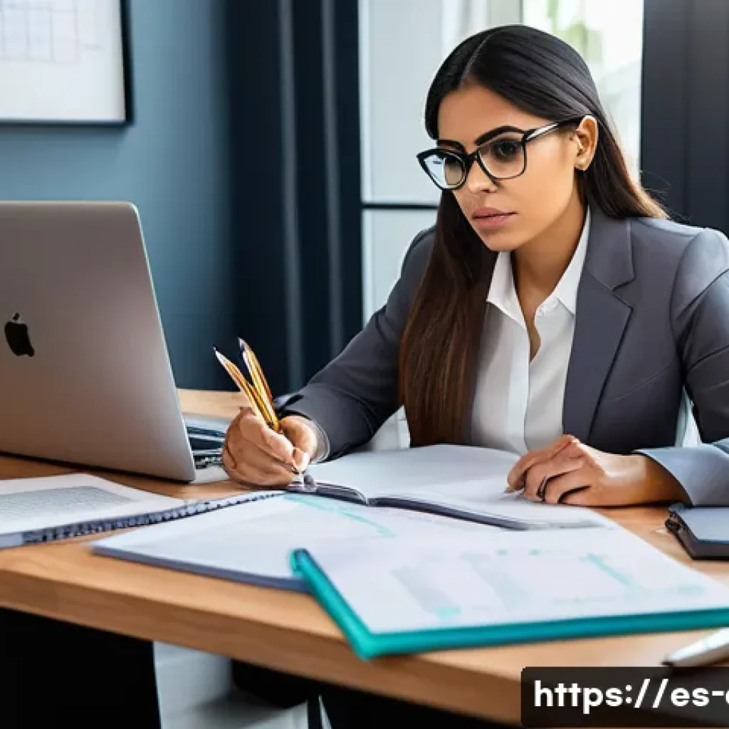CFA 시험 난이도별 과목 분석 - A professional Hispanic woman studying corporate finance and accounting at a modern home office, sur...