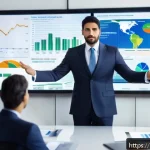 Home 20 CFA 자격증으로 이직 성공 후기 - A professional Hispanic man in business attire, confidently presenting in a modern office conference...