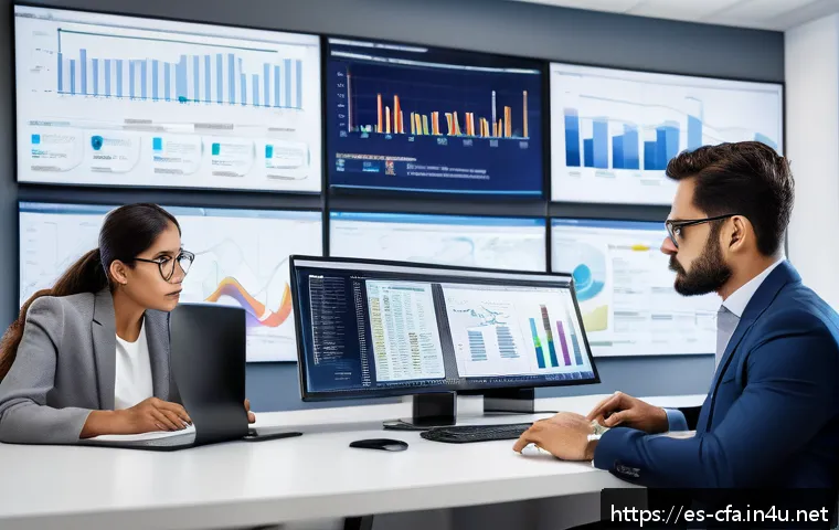 CFA와 헤지펀드 직무 - A professional financial analyst in a modern office setting, analyzing complex quantitative and qual...